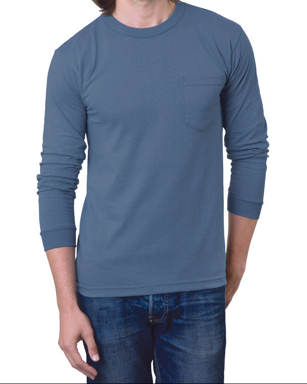 Long Sleeve Heavyweight 100% Cotton T-Shirt with Pocket - Made in USA