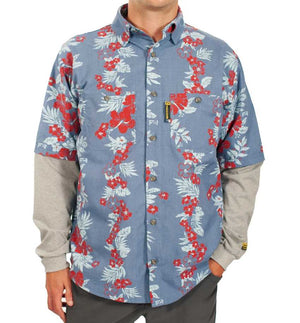 Flame Resistant Tropical Vine Hawaiian Shirt - Light Blue BenchMark FR