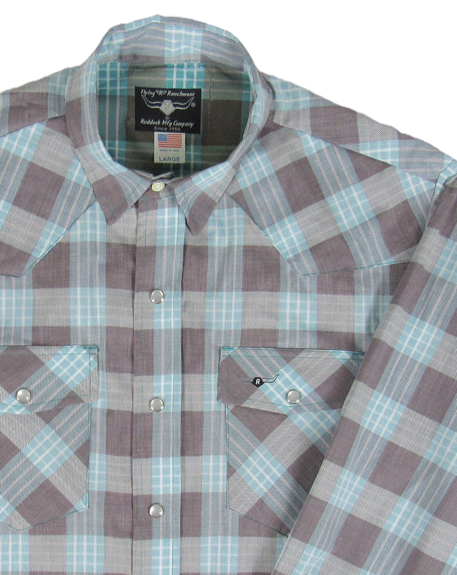 Men's Long Sleeve Turquoise Brown Check Shirt