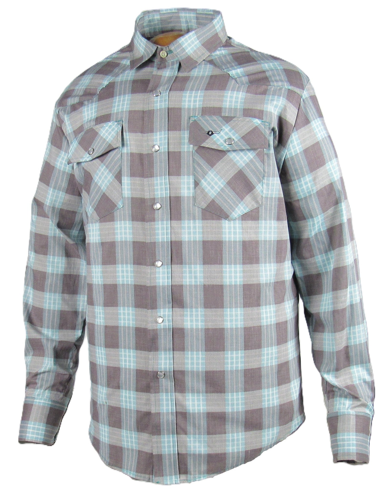 Men's Long Sleeve Turquoise Brown Check Shirt