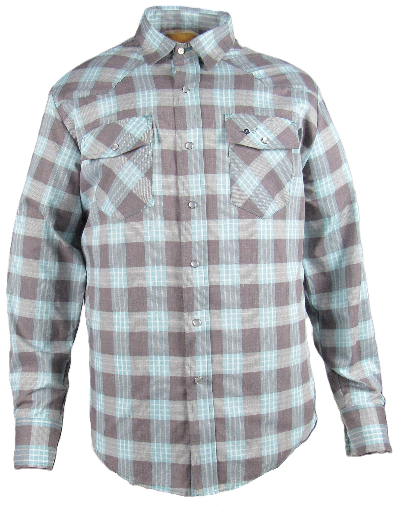 Men's Long Sleeve Turquoise Brown Check Shirt