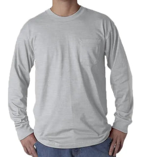 Long Sleeve Heavyweight 100% Cotton T-Shirt with Pocket - Made in USA Bayside