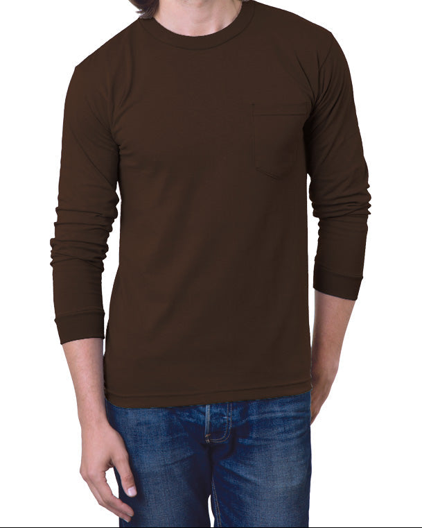 Long Sleeve Heavyweight 100% Cotton T-Shirt with Pocket - Made in USA