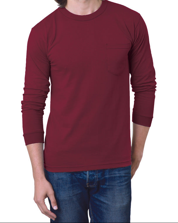 Long Sleeve Heavyweight 100% Cotton T-Shirt with Pocket - Made in USA