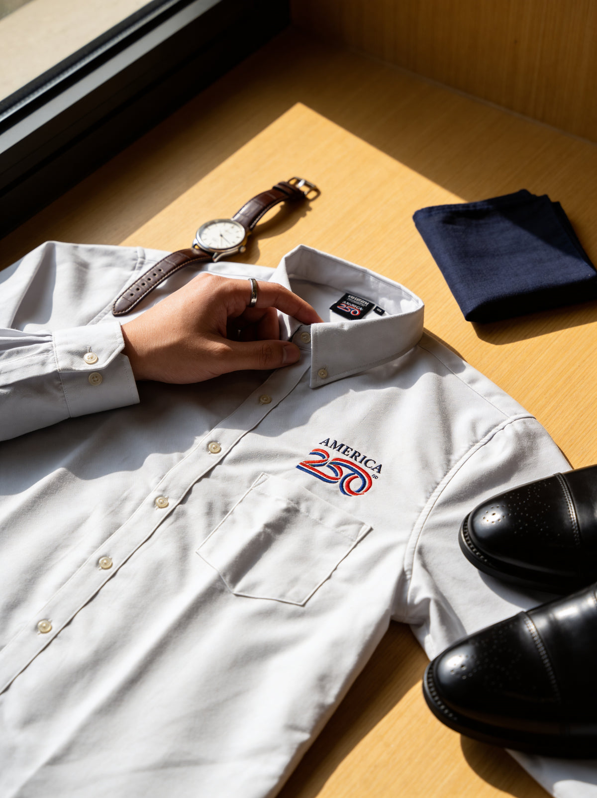 America250 Men's 4.5 oz, 60% Cotton/40% Polyester Oxford Shirt