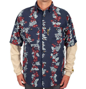 Flame Resistant Tropical Vine Hawaiian Shirt - Navy BenchMark FR