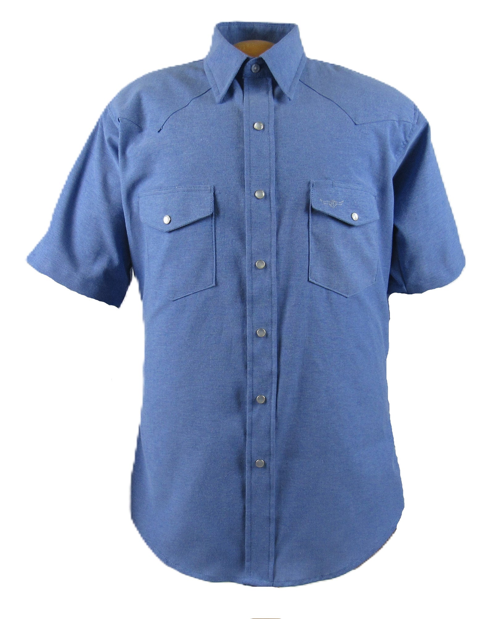 Men's Short Sleeve Western Style Ocean Blue Button-Down Shirt