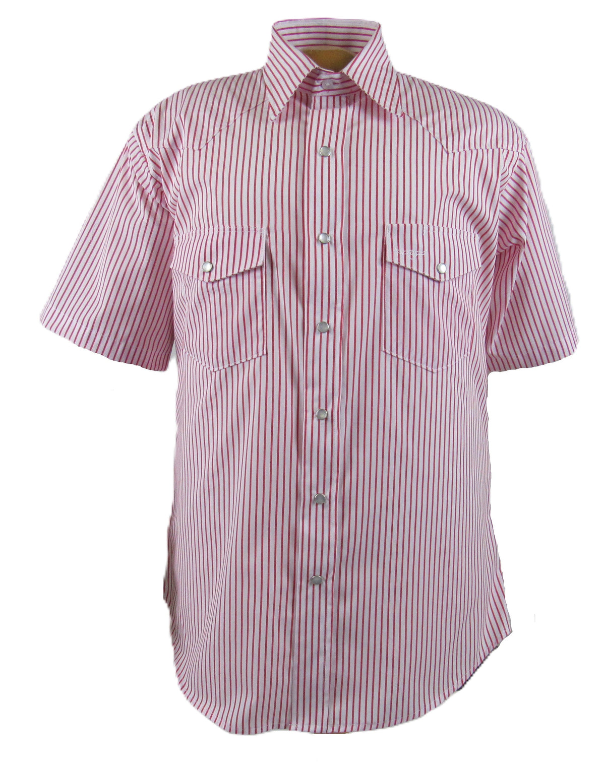 Men's Short Sleeve Red and White Striped Button-Down Shirt