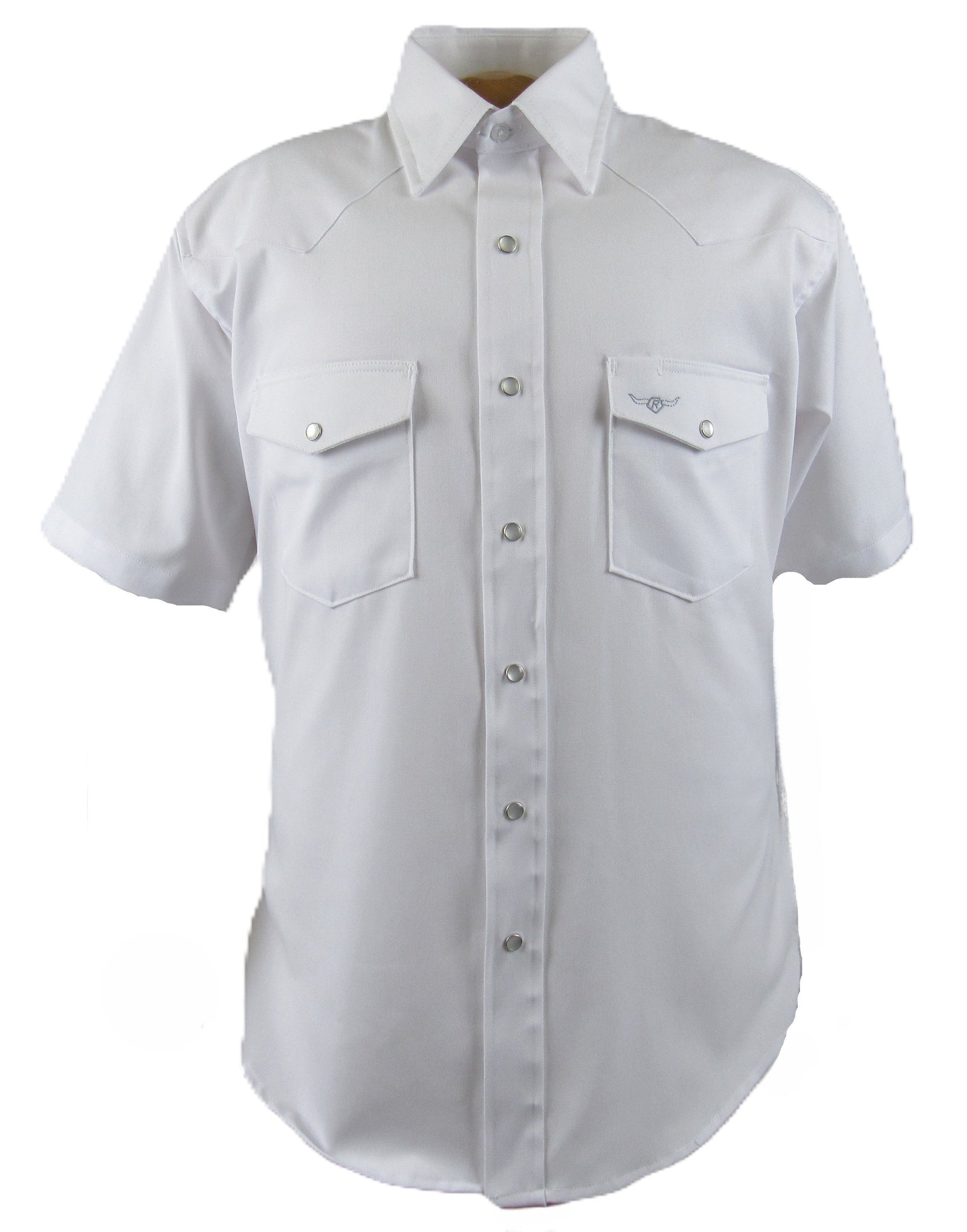 Men's Short Sleeve Western Style White Twill Button-Down Shirt
