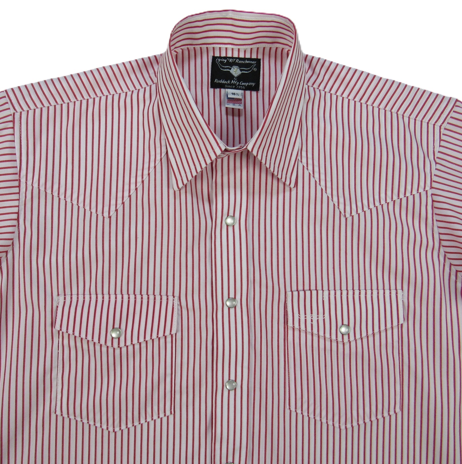 Men's Short Sleeve Red and White Striped Button-Down Shirt