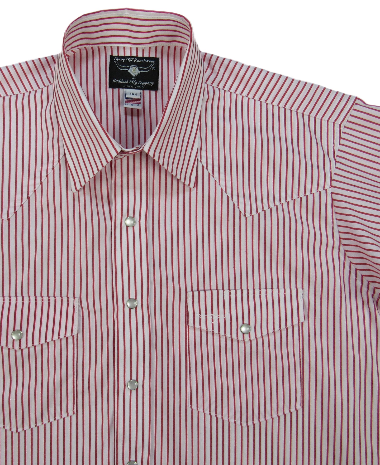 Men's Short Sleeve Red and White Striped Button-Down Shirt