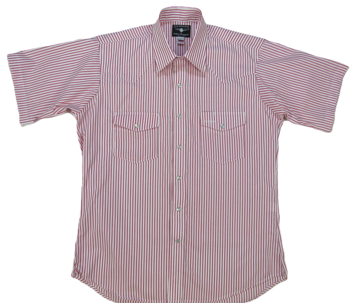 Men's Short Sleeve Red and White Striped Button-Down Shirt