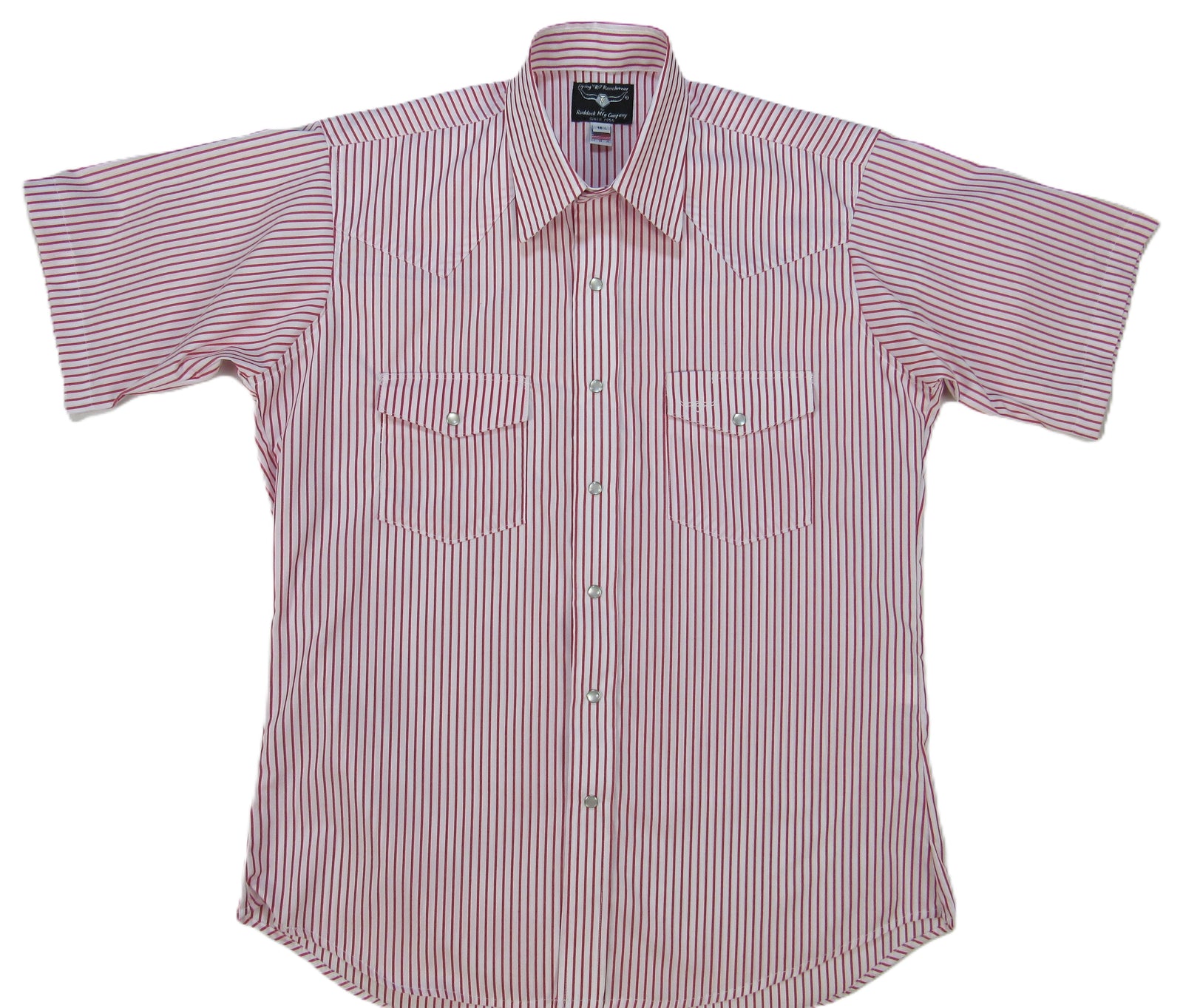 Men's Short Sleeve Red and White Striped Button-Down Shirt