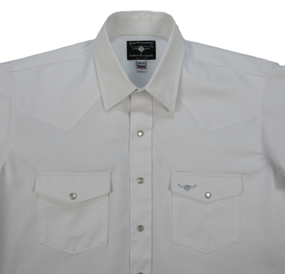 Men's Short Sleeve Western Style White Twill Button-Down Shirt