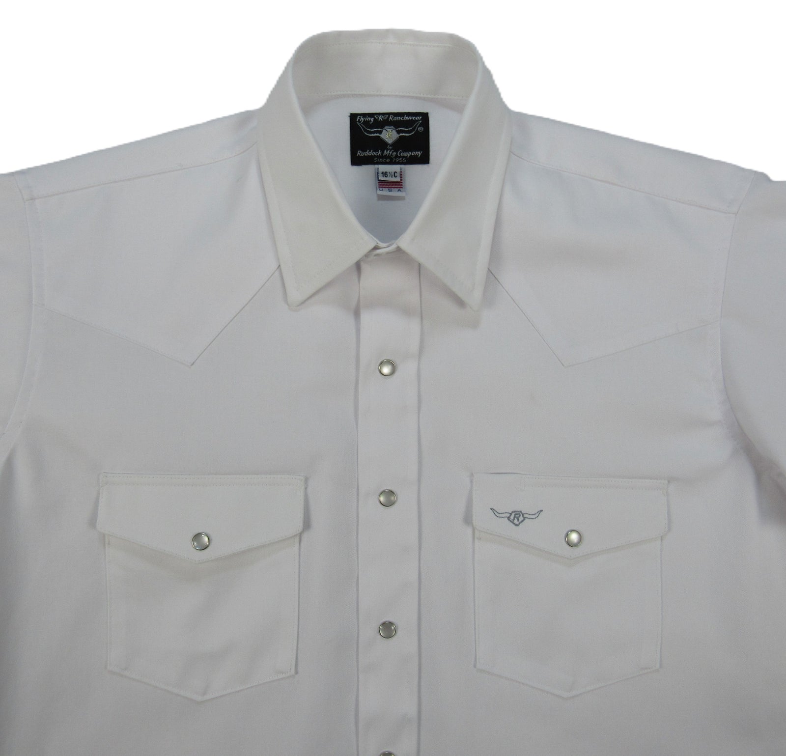 Men's Short Sleeve Western Style White Twill Button-Down Shirt