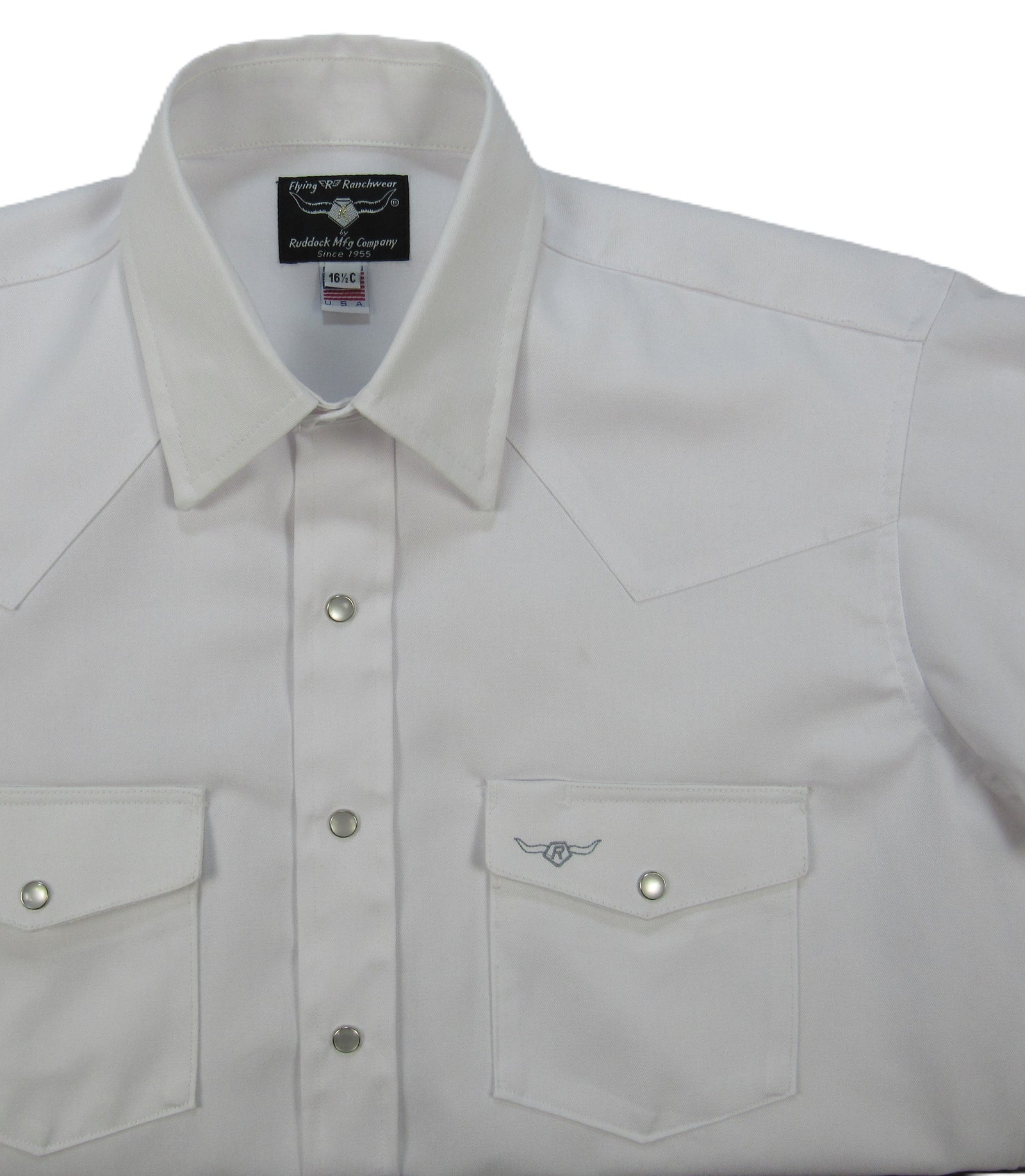 Men's Short Sleeve Western Style White Twill Button-Down Shirt