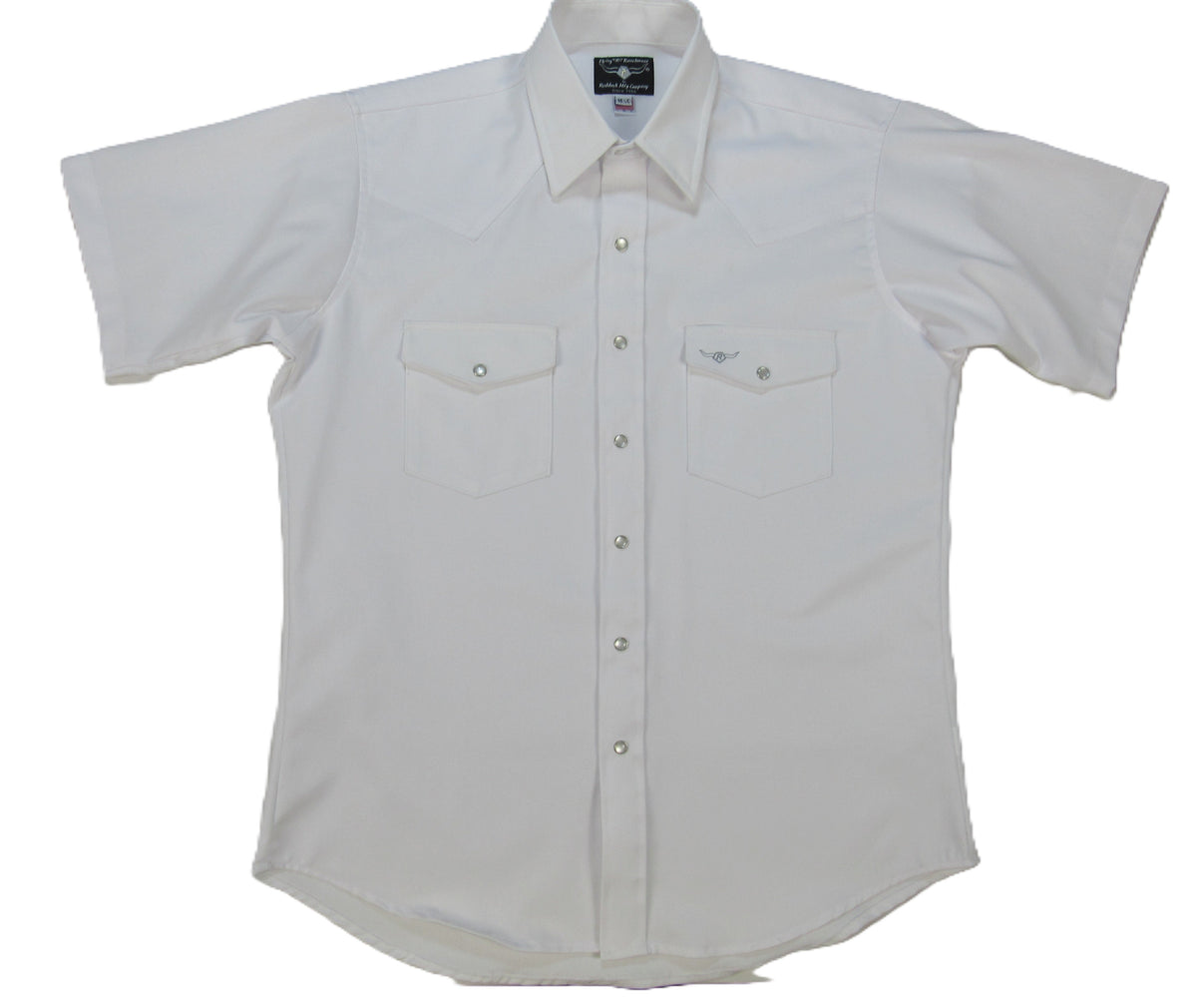 Men's Short Sleeve Western Style White Twill Button-Down Shirt