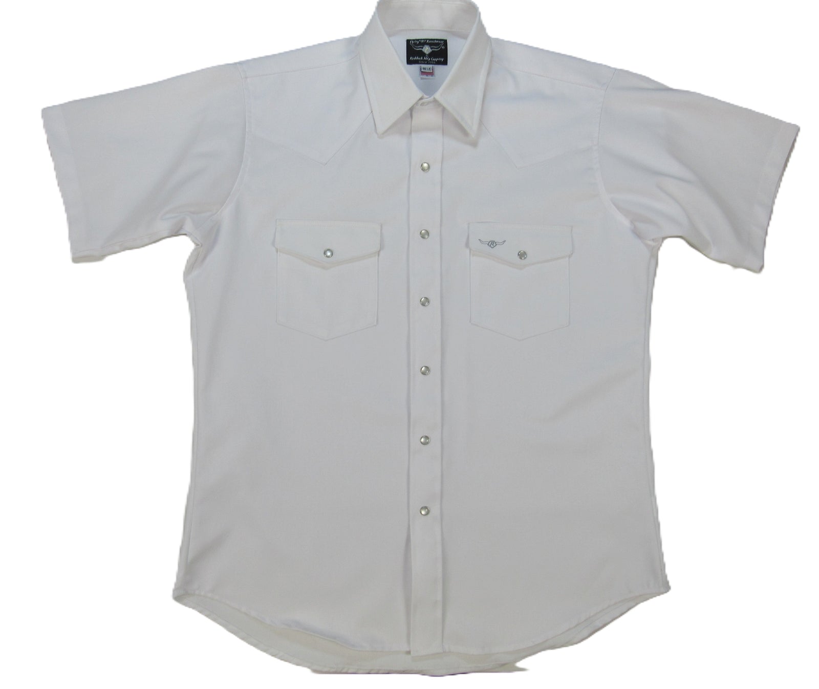Men's Short Sleeve Western Style White Twill Button-Down Shirt