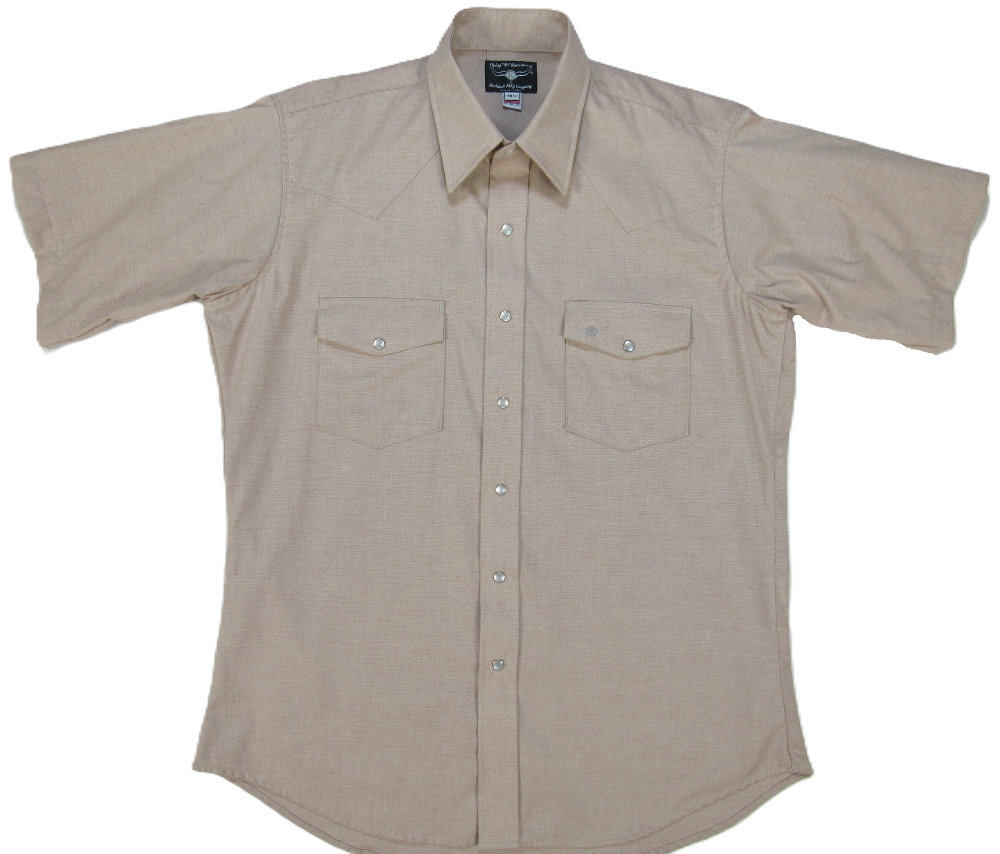 Men's Short Sleeve Western Style Tan Button-Down Shirt