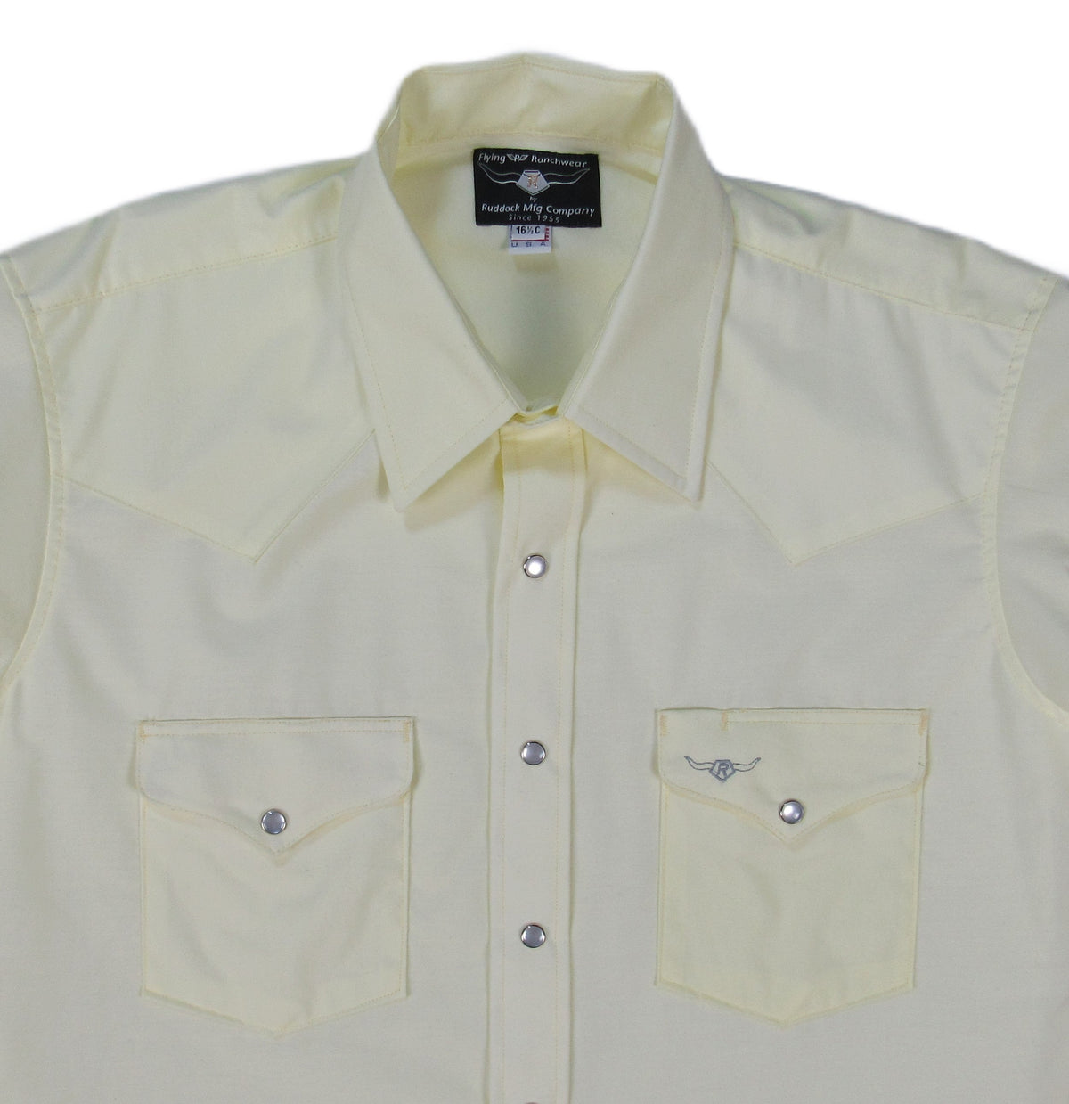 Men&#39;s Short Sleeve Western Style Pale Yellow Button-Down Shirt with Snaps