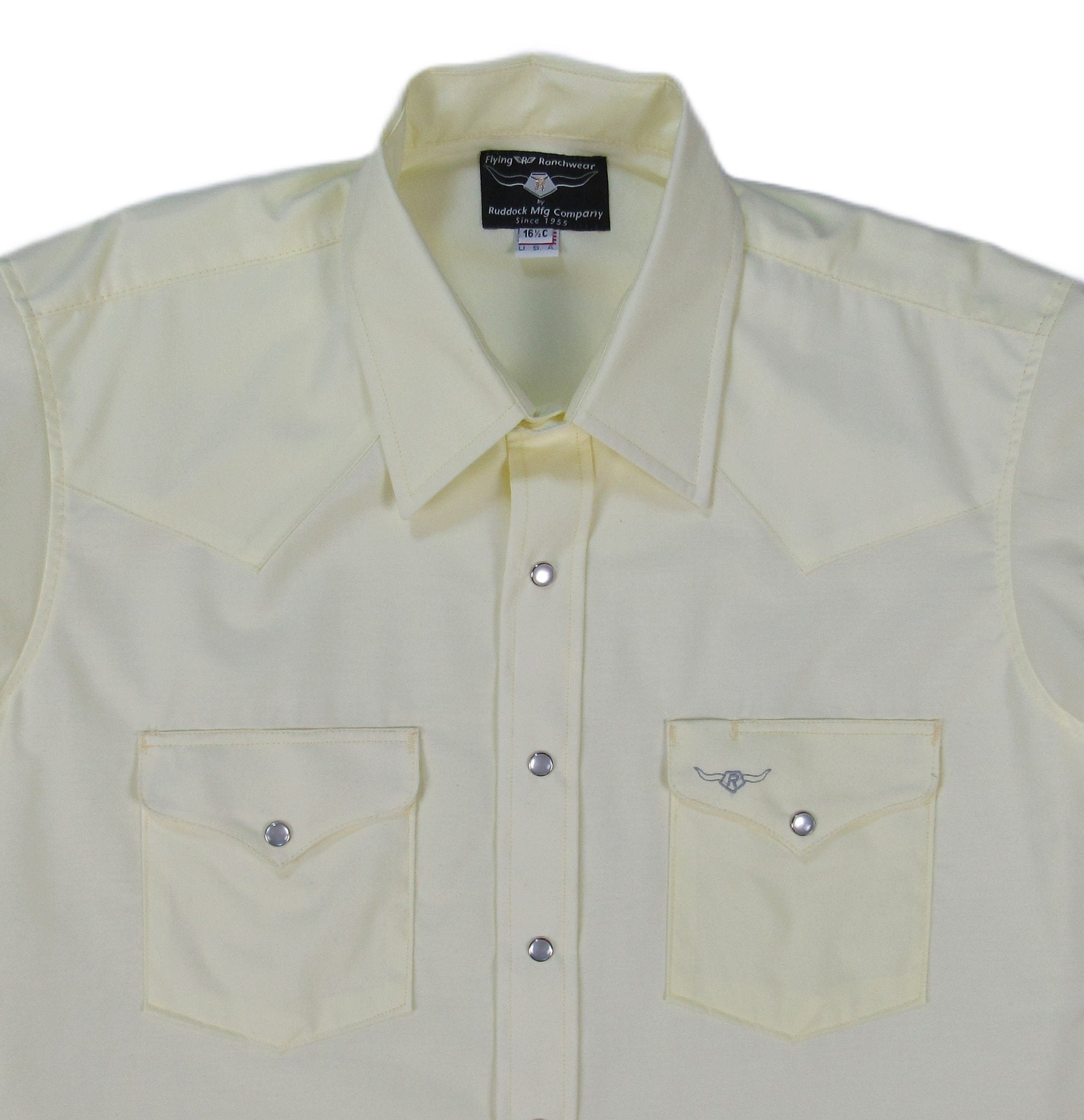 Men's Short Sleeve Western Style Pale Yellow Button-Down Shirt with Snaps 16.5 Men's Short Sleeve Western Style Pale Yellow Button-Down Shirt with Snaps 16.5