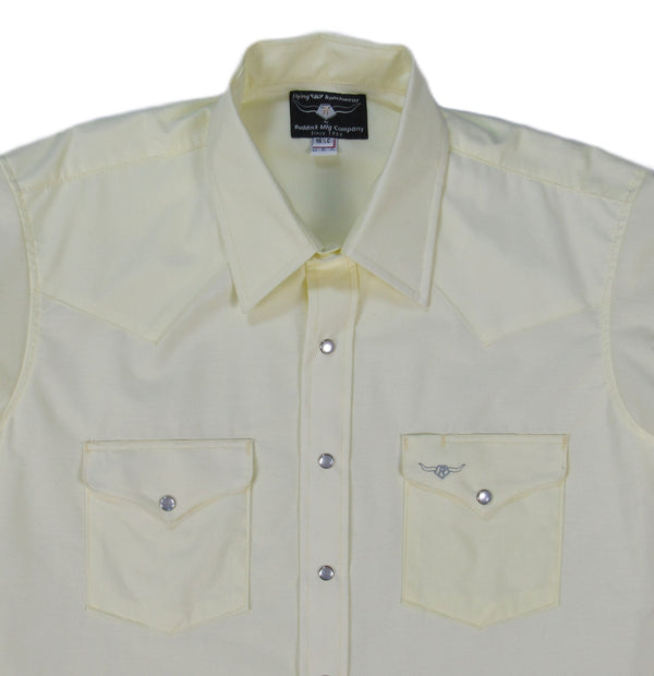 Men's Short Sleeve Western Style Pale Yellow Button-Down Shirt with Snaps