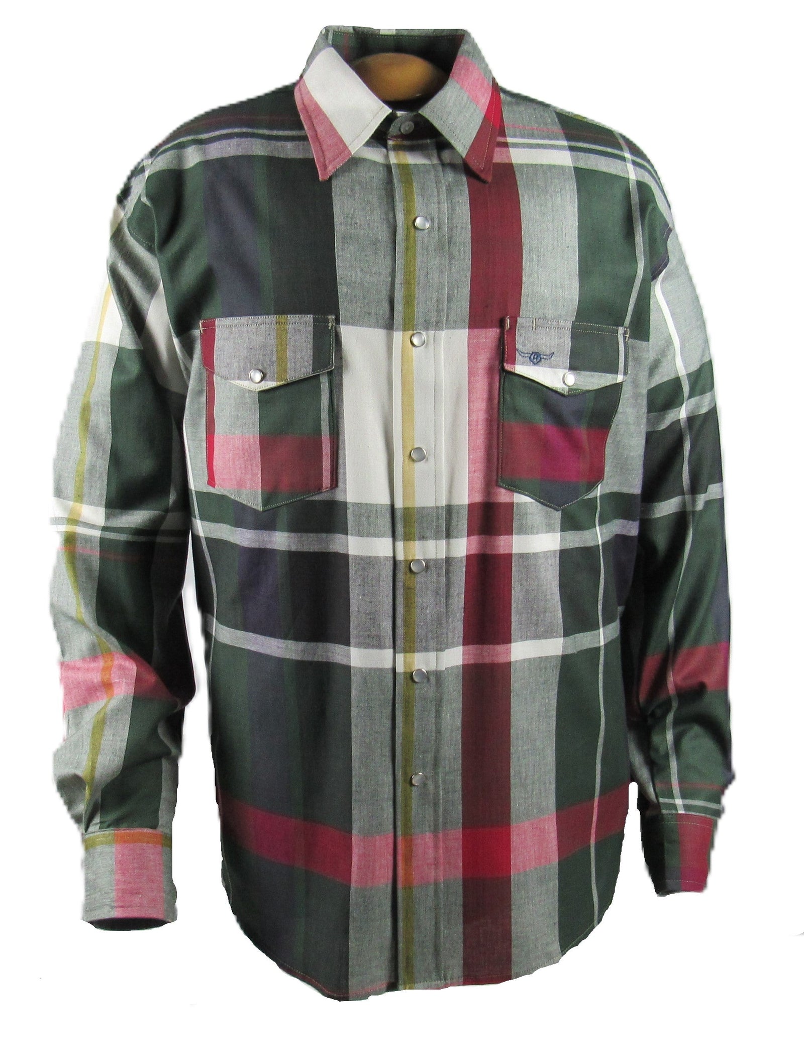 Men's Oversized Long Sleeve Plaid Shirt with Snaps