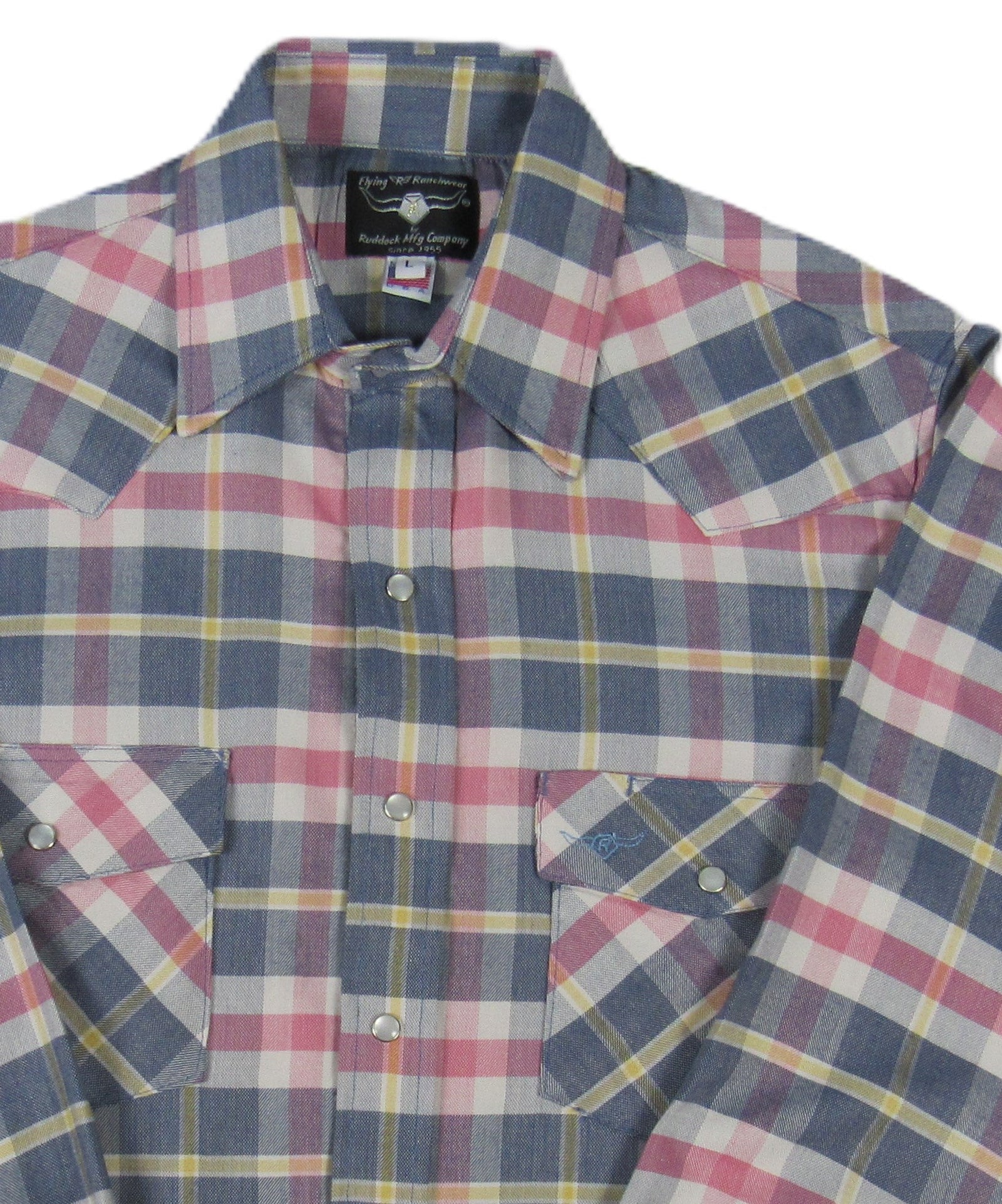Men's Long Sleeve Denim Blue Plaid Shirt