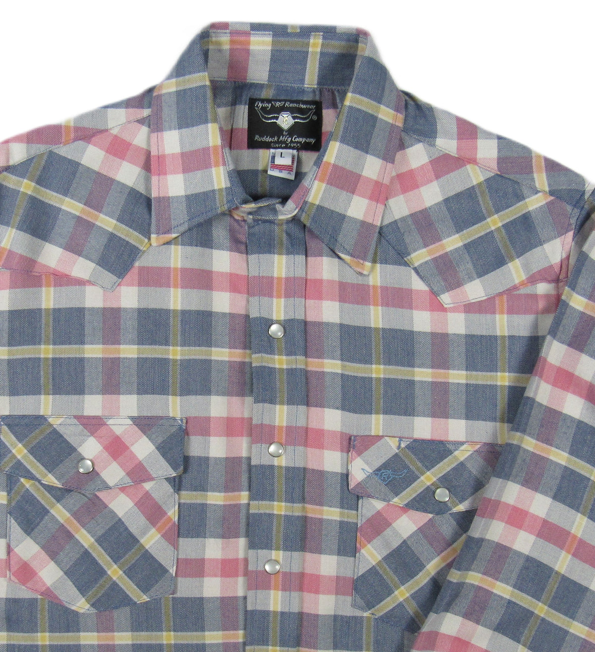 Men's Long Sleeve Denim Blue Plaid Shirt