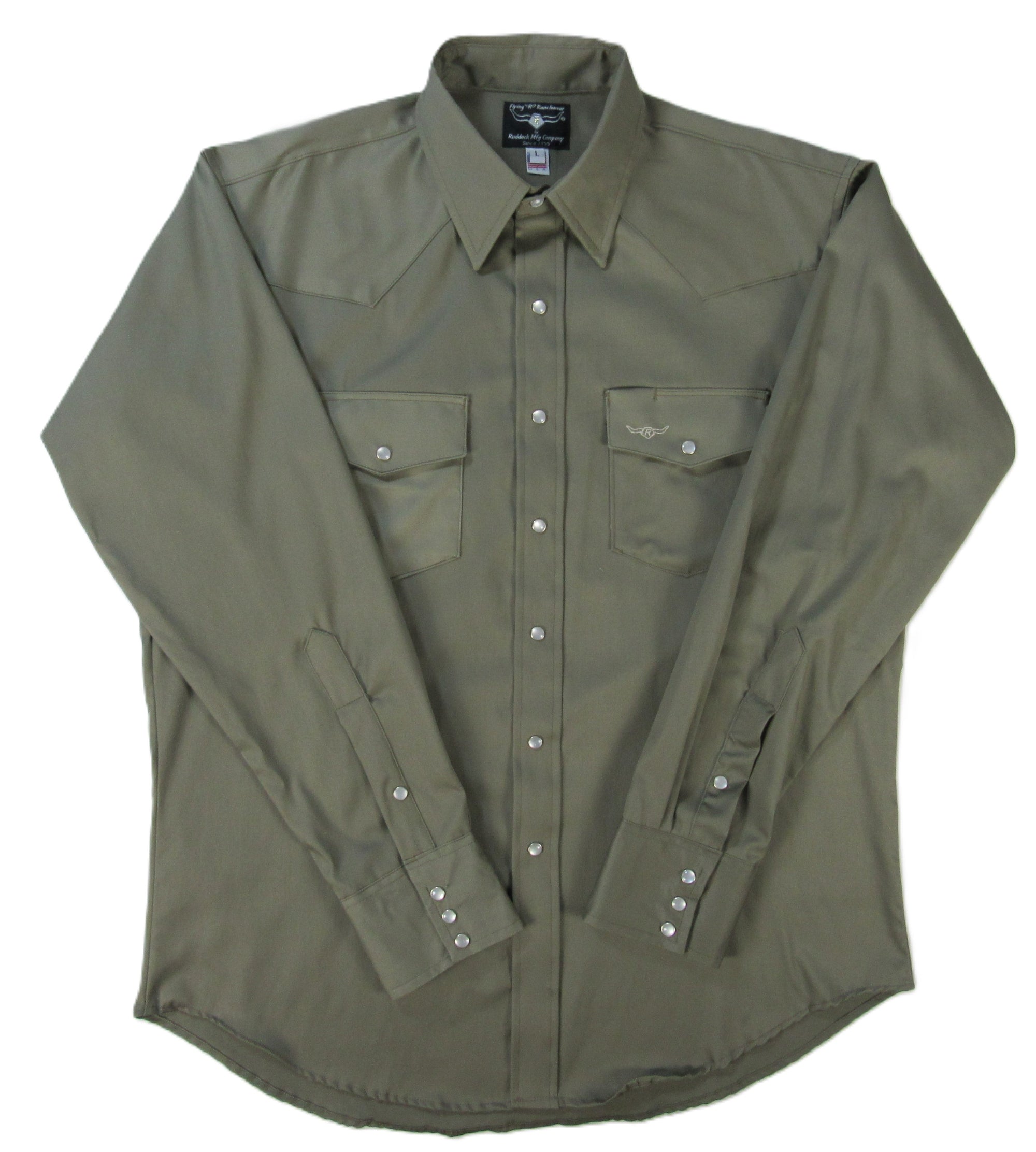 safari dress shirt Men's Long Sleeve Solid Twill Safari Green Shirt 2XL