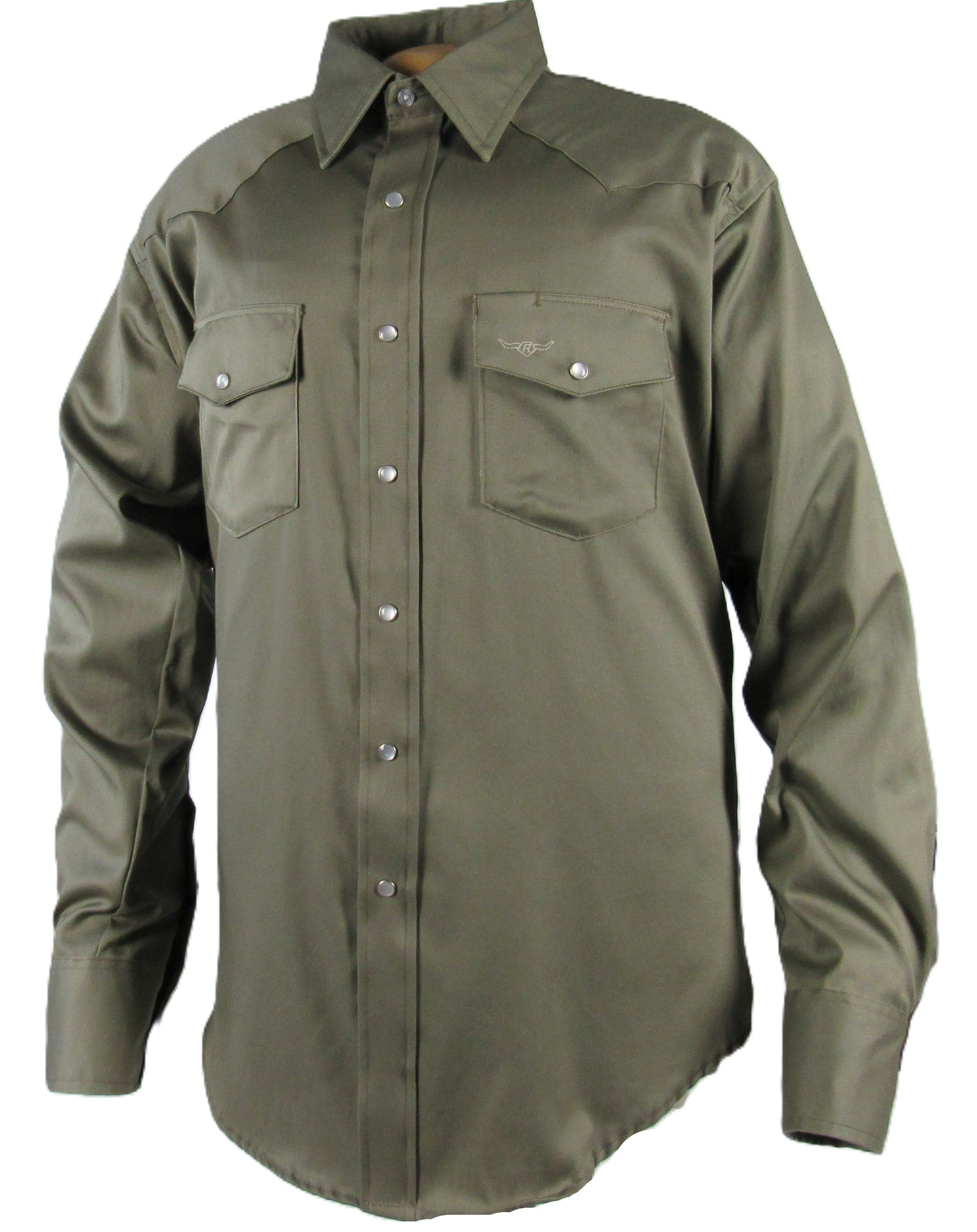 safari dress shirt Men's Long Sleeve Solid Twill Safari Green Shirt 2XL