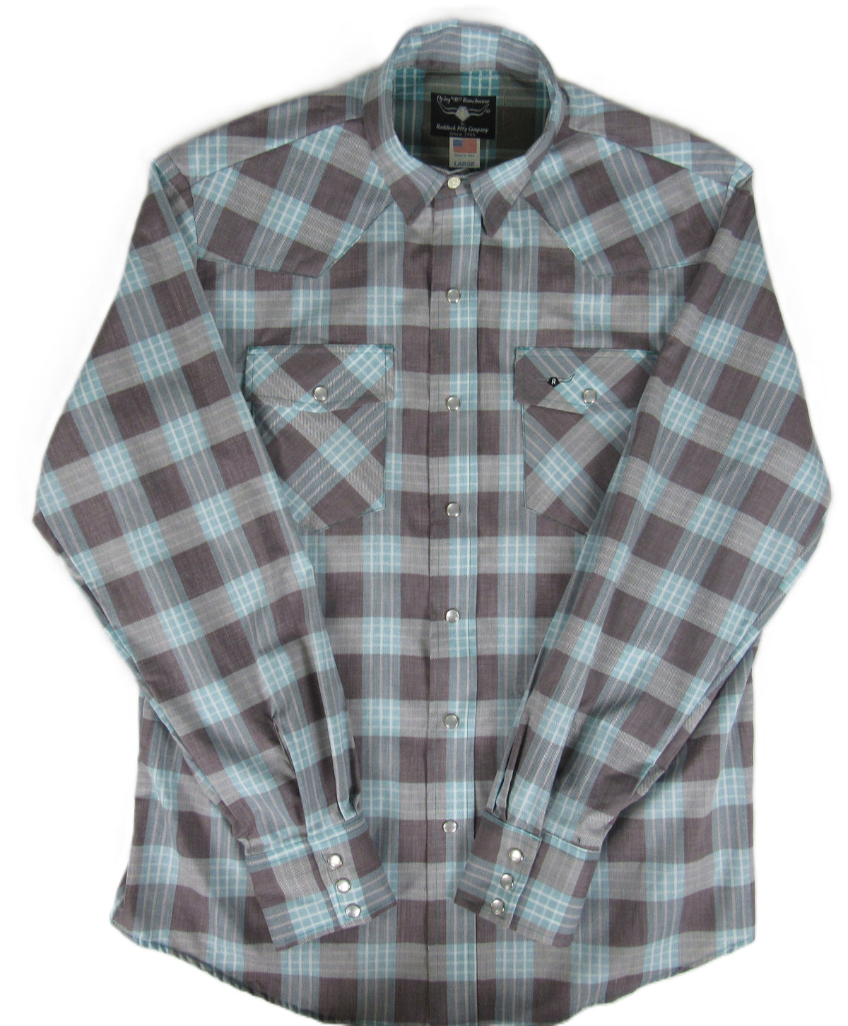 Men's Long Sleeve Turquoise Brown Check Shirt