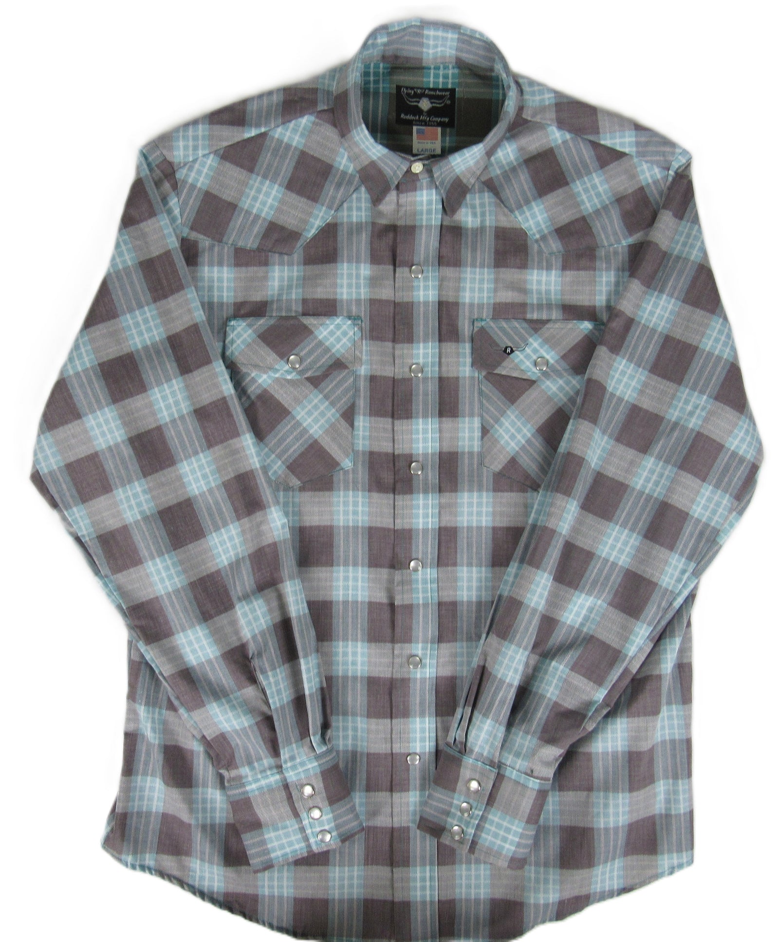 Men's Long Sleeve Turquoise Brown Check Shirt