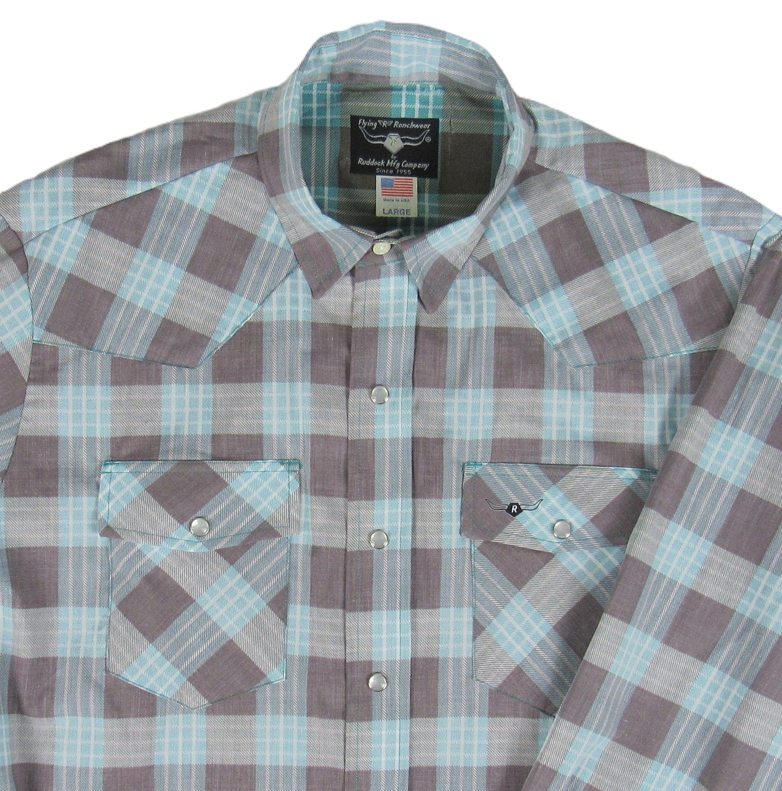 Men's Long Sleeve Turquoise Brown Check Shirt