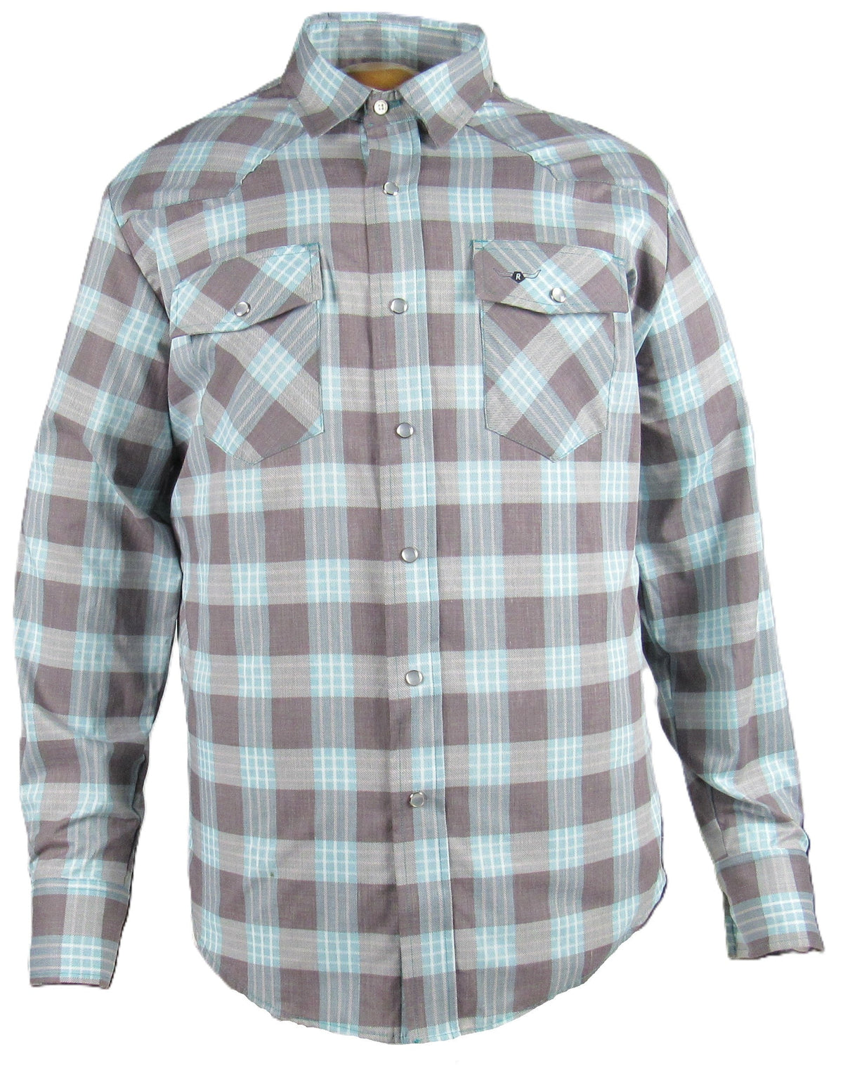 Men's Long Sleeve Turquoise Brown Check Shirt