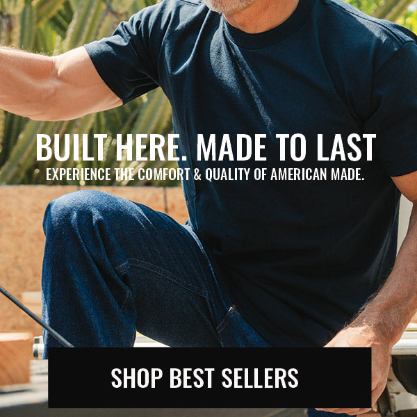 Man wearing a dark blue shirt and jeans sitting outdoors with promotional text overlay.