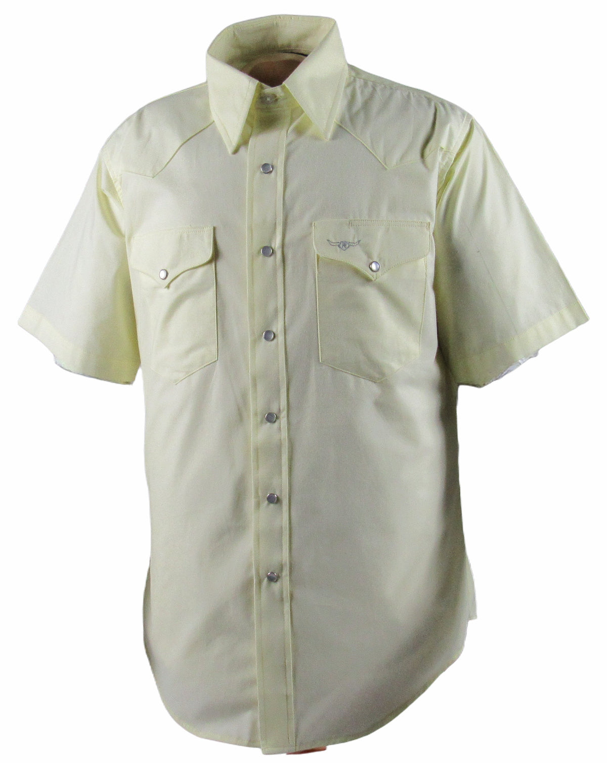 Men's Short Sleeve Western Style Pale Yellow Button-Down Shirt with Snaps