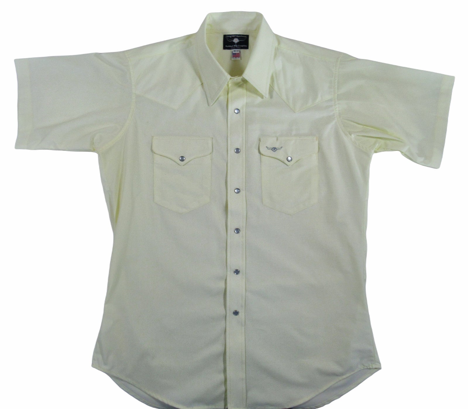 Men's Short Sleeve Western Style Pale Yellow Button-Down Shirt with Snaps