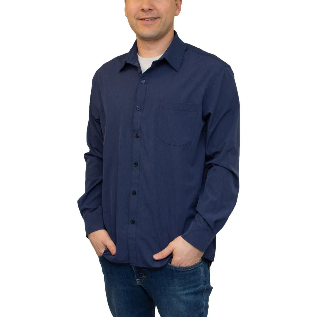 Men's Long Sleeve Dress Shirt with Pocket 4XL / Heather Navy Men's Long Sleeve Dress Shirt with Pocket 4XL / Heather Navy