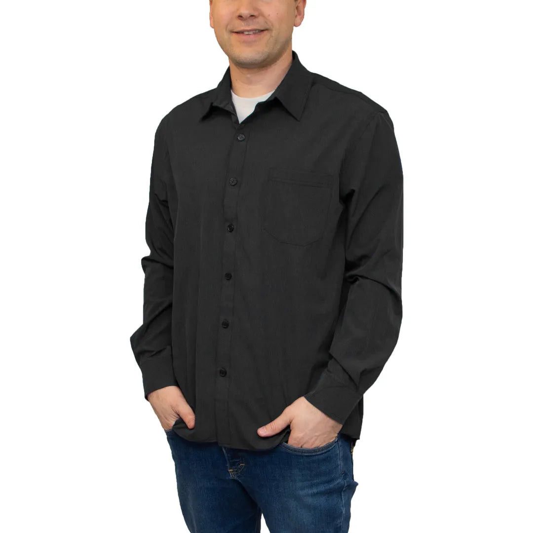 Men's Long Sleeve Dress Shirt with Pocket S / Heather Black Men's Long Sleeve Dress Shirt with Pocket S / Heather Black