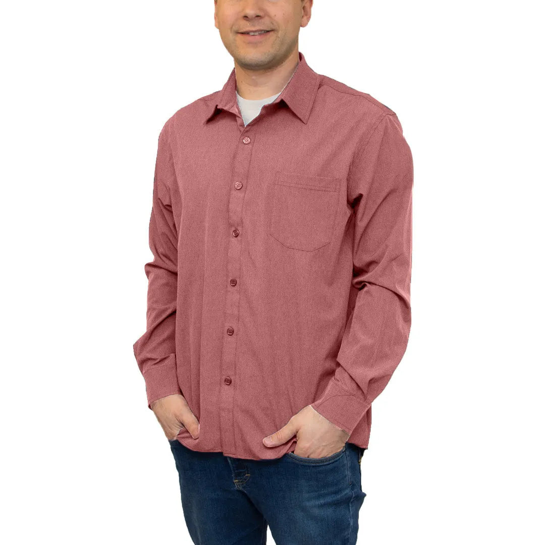 Men's Long Sleeve Dress Shirt with Pocket 4XL / Heather Burgundy Men's Long Sleeve Dress Shirt with Pocket 4XL / Heather Burgundy