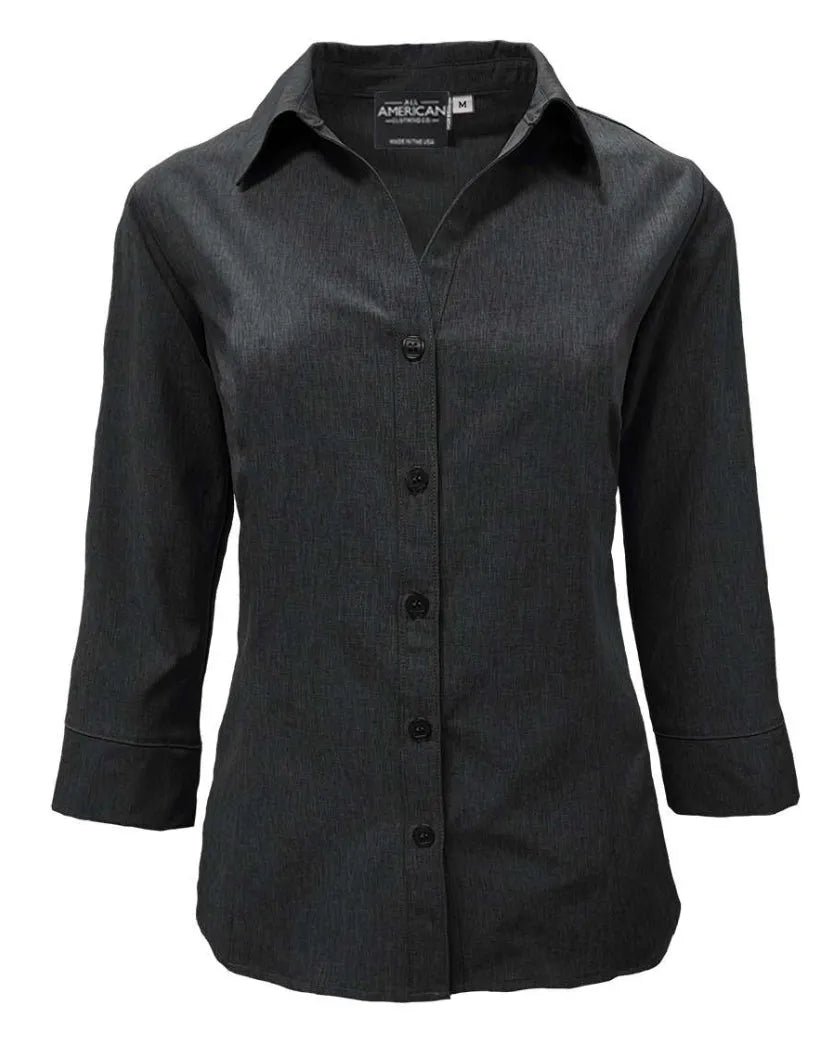 Womens 3/4 Sleeve Stretch Dress Shirt | Made in USA Heather Black / 3XL Womens 3/4 Sleeve Stretch Dress Shirt | Made in USA Heather Black / 3XL