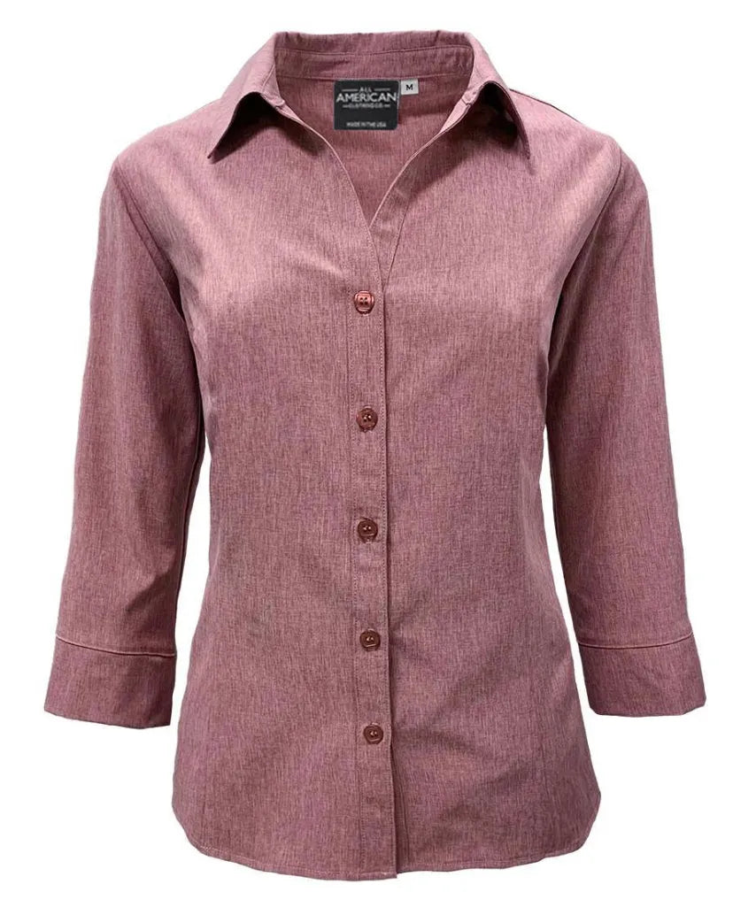 Womens 3/4 Sleeve Stretch Dress Shirt | Made in USA Heather Burgundy / 3XL Womens 3/4 Sleeve Stretch Dress Shirt | Made in USA Heather Burgundy / 3XL