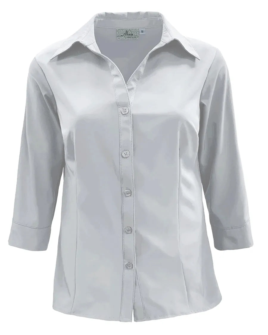 Womens 3/4 Sleeve Stretch Dress Shirt | Made in USA White / XL Womens 3/4 Sleeve Stretch Dress Shirt | Made in USA White / XL