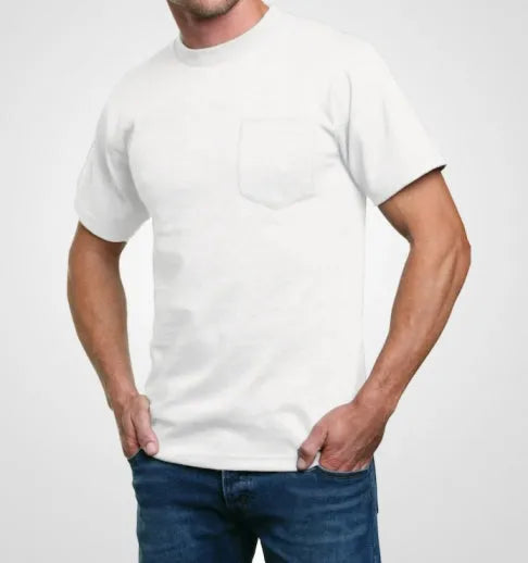 Heavyweight 100% Cotton T-Shirts with Pocket - Made in USA Bayside