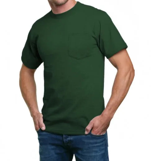 Heavyweight 100% Cotton T-Shirts with Pocket - Made in USA Bayside