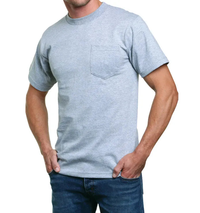 Heavyweight 100% Cotton T-Shirts with Pocket - Made in USA Bayside