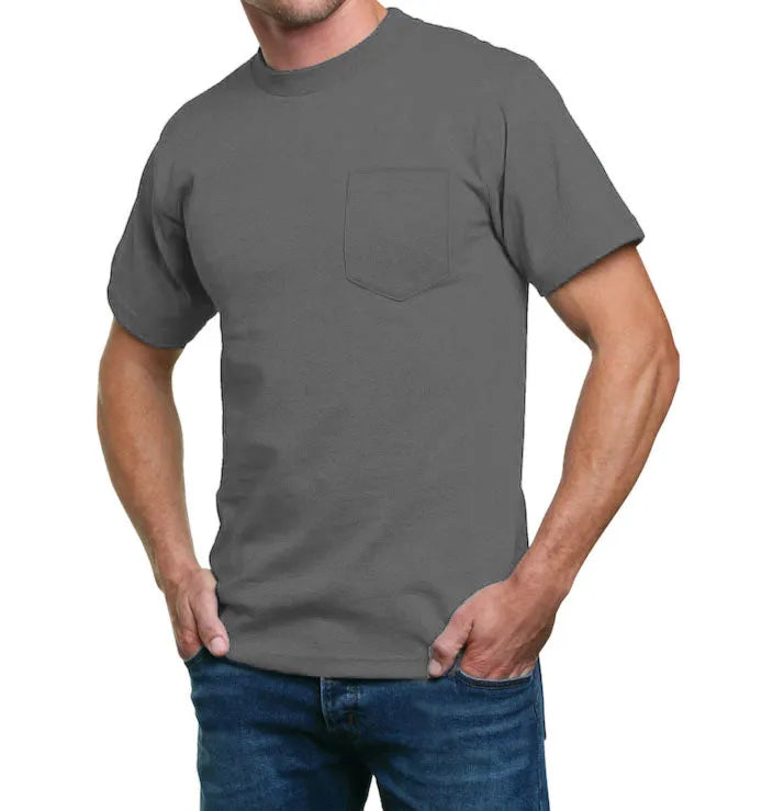 Heavyweight 100% Cotton T-Shirts with Pocket - Made in USA Bayside