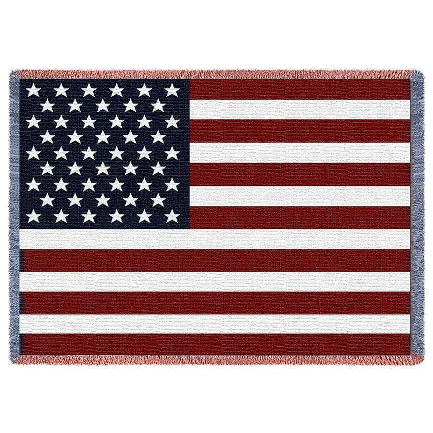 Large USA Flag Cotton Woven Blanket Throw Pure Country