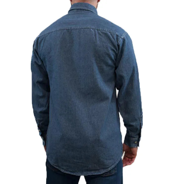 Classic Korean Style Men's Long Sleeve Dark Blue Jean Shirt